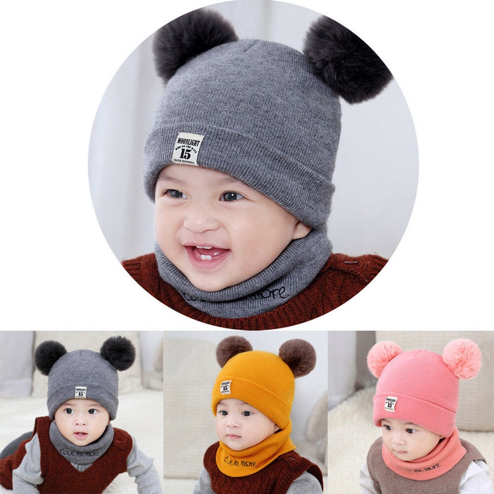 Bộ mũ len + khăn choàng giữ ấm cho bé trai và bé gái