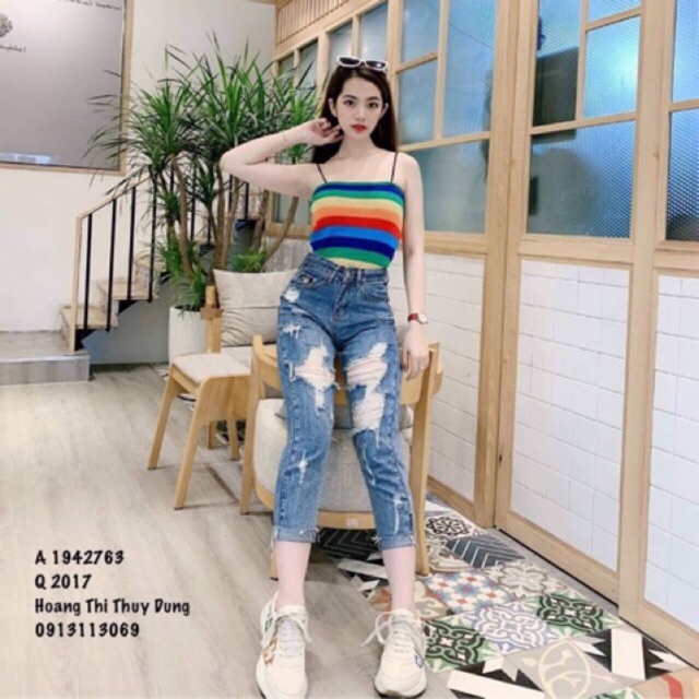 Áo len mông 2s (2 dây) kẻ màu sắc cầu vồng nổi bật (rainbow)