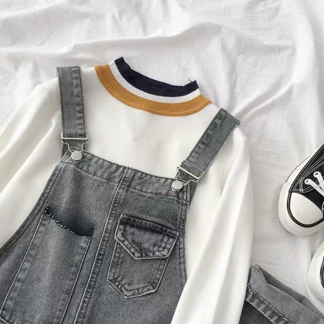 [KÈM ẢNH THẬT ] yếm quần bò dài túi lệch màu tro độc lạ ulzzang hàn quốc | BigBuy360 - bigbuy360.vn