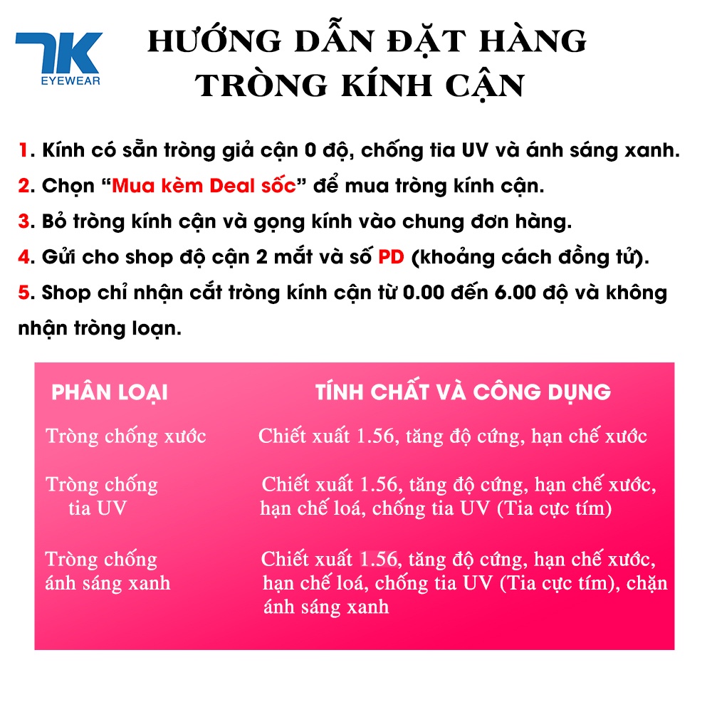 Mắt kính cận nữ có độ sẵn 0 - 6 độ gọng tròn nhựa dẻo 7K2425. Tròng chống xước, chống tia UV, ánh sáng xanh, đổi màu