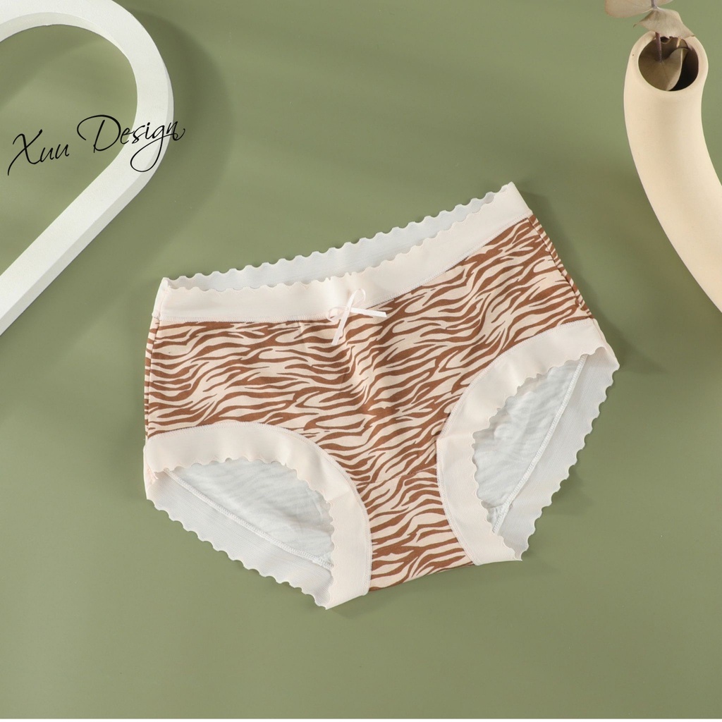 Quần lót nữ cotton họa tiết da báo phối ren viền XUU, chất liệu co dãn QC87