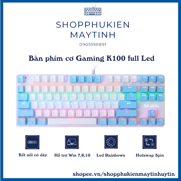 Bàn Phím Cơ Máy Tính Gaming K100 Pro có Hotswap Full Led 7 Chế Độ Hiêu Ứng