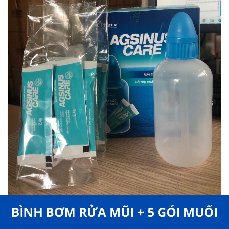 (Tặng 5 gói muối) Bình bơm rửa mũi, bình vệ sinh mũi AGSINUS chăm sóc cho bé