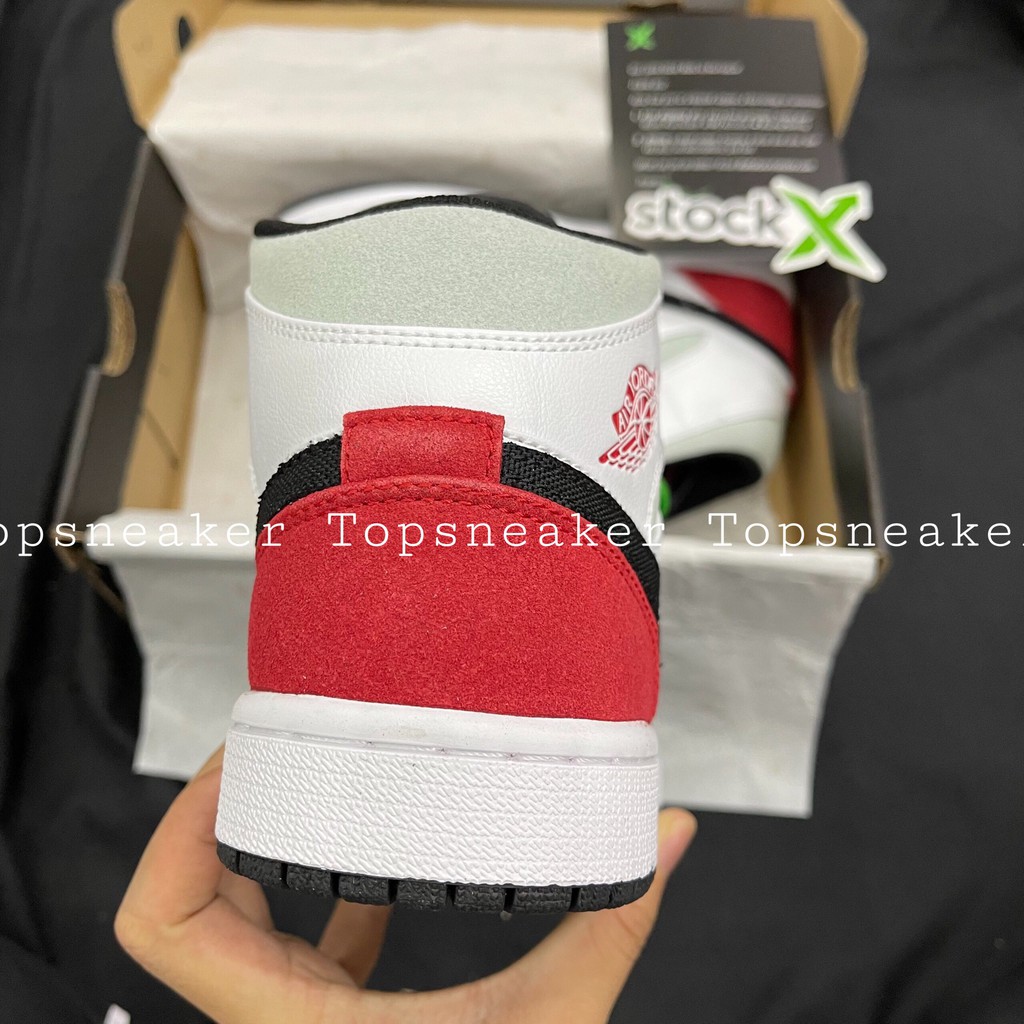 Giày Sneaker Jordan 1 Trắng Gót Đỏ