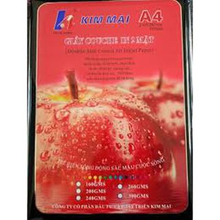 Giấy in ảnh A4, giấy Couche in 2 mặt bóng Kimmai 160gsm(50 tờ/tập)