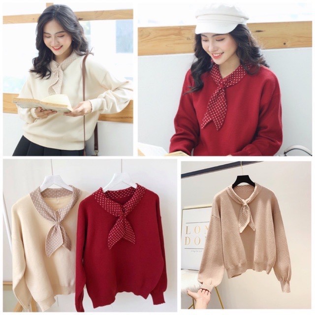 ÁO LEN CỔ NƠ CHẤM BI QC