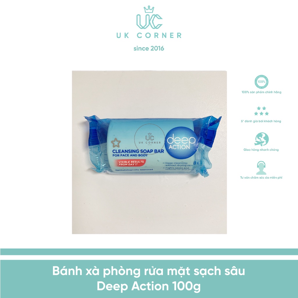 Bánh xà phòng rửa mặt sạch sâu Superdrug Deep Action Cleansing Soap Bar 100g