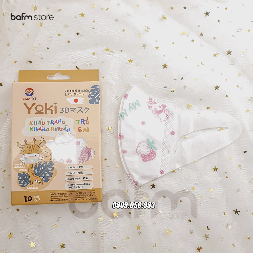 Combo 10c Khẩu Trang  3D Kháng Khuẩn Trẻ Em - Họa tiết hoạt hình cho bé Trai và bé Gái -  Yoki 3D Kids Mask size M