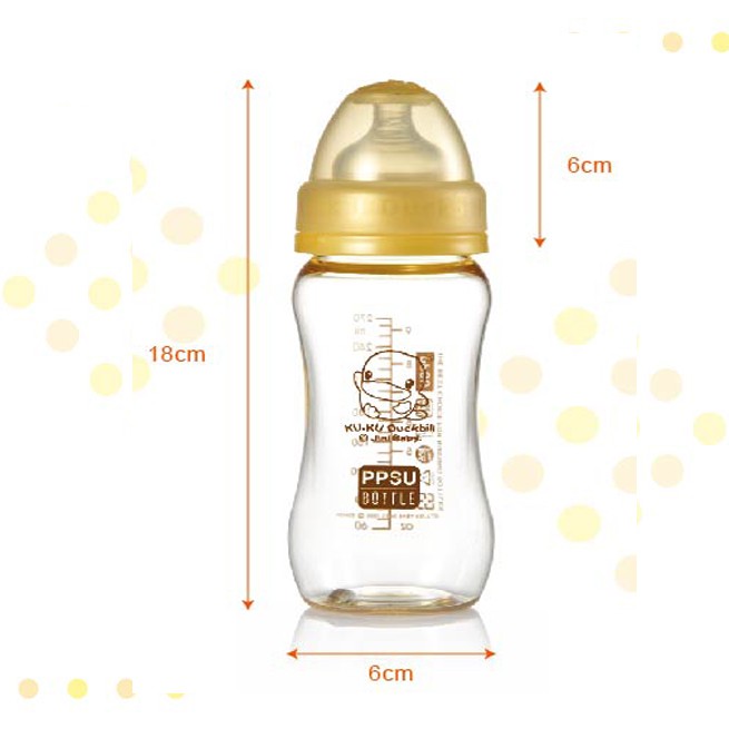Bình sữa PPSU cổ rộng 280ml ku.ku duckbill Ku5834