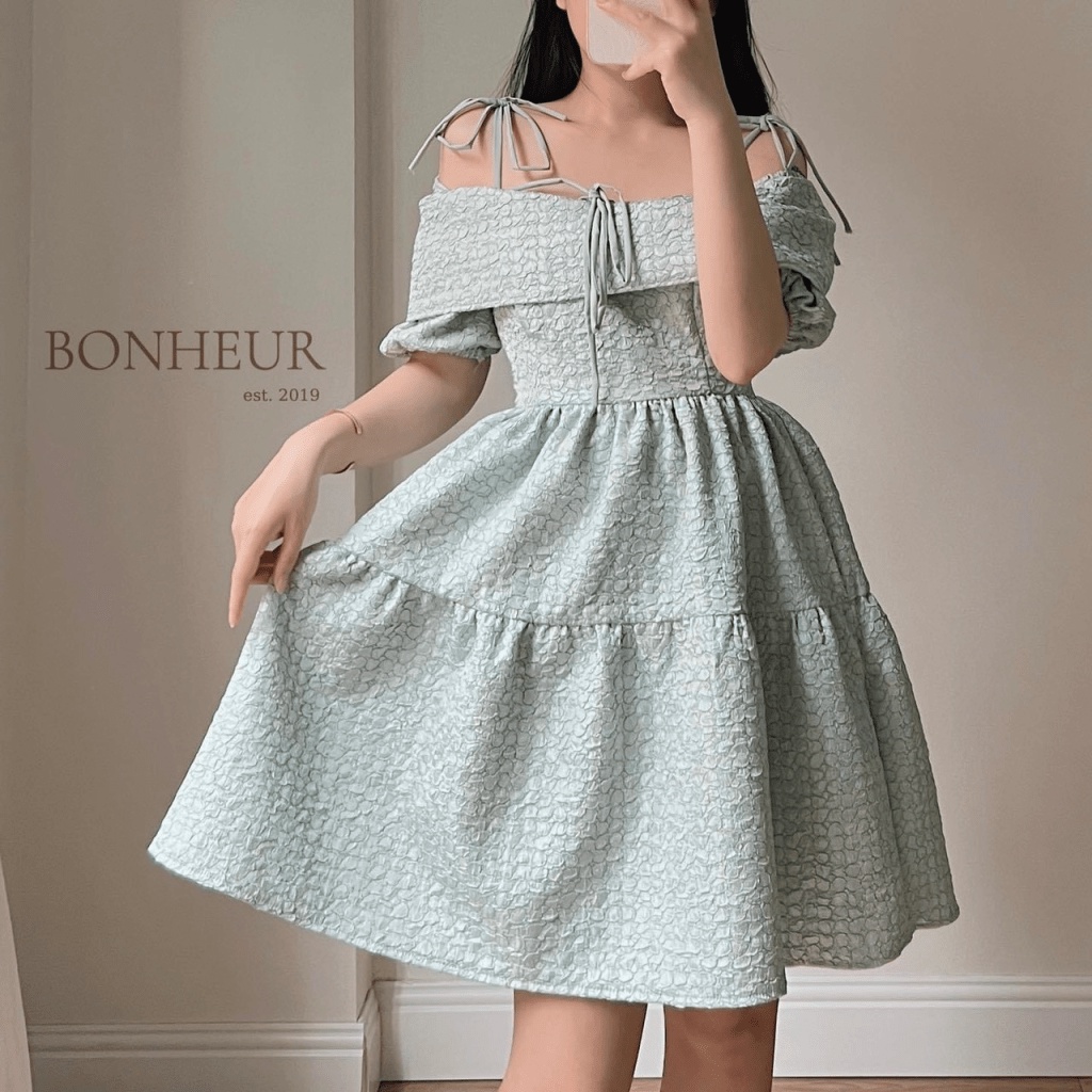 (Free Ship) Đầm Xốp Trễ Vai Dáng Xòe Siêu Dễ Thương UP