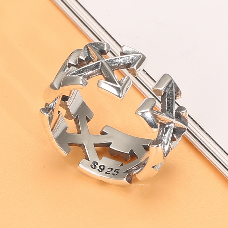 Nhẫn Nam Nữ Off White Thời Trang Freesize, Họa Tiết Mũi Tên HipHop Bụi Bặm Cá Tính, Màu Bạc 925 Ring Unisex TITAN SHOP