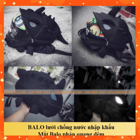 BALO KHỦNG LONG màu cam đựng nón bảo hiểm fullface bằng lưới cao cấp - Balo Rồng mắt phản quang