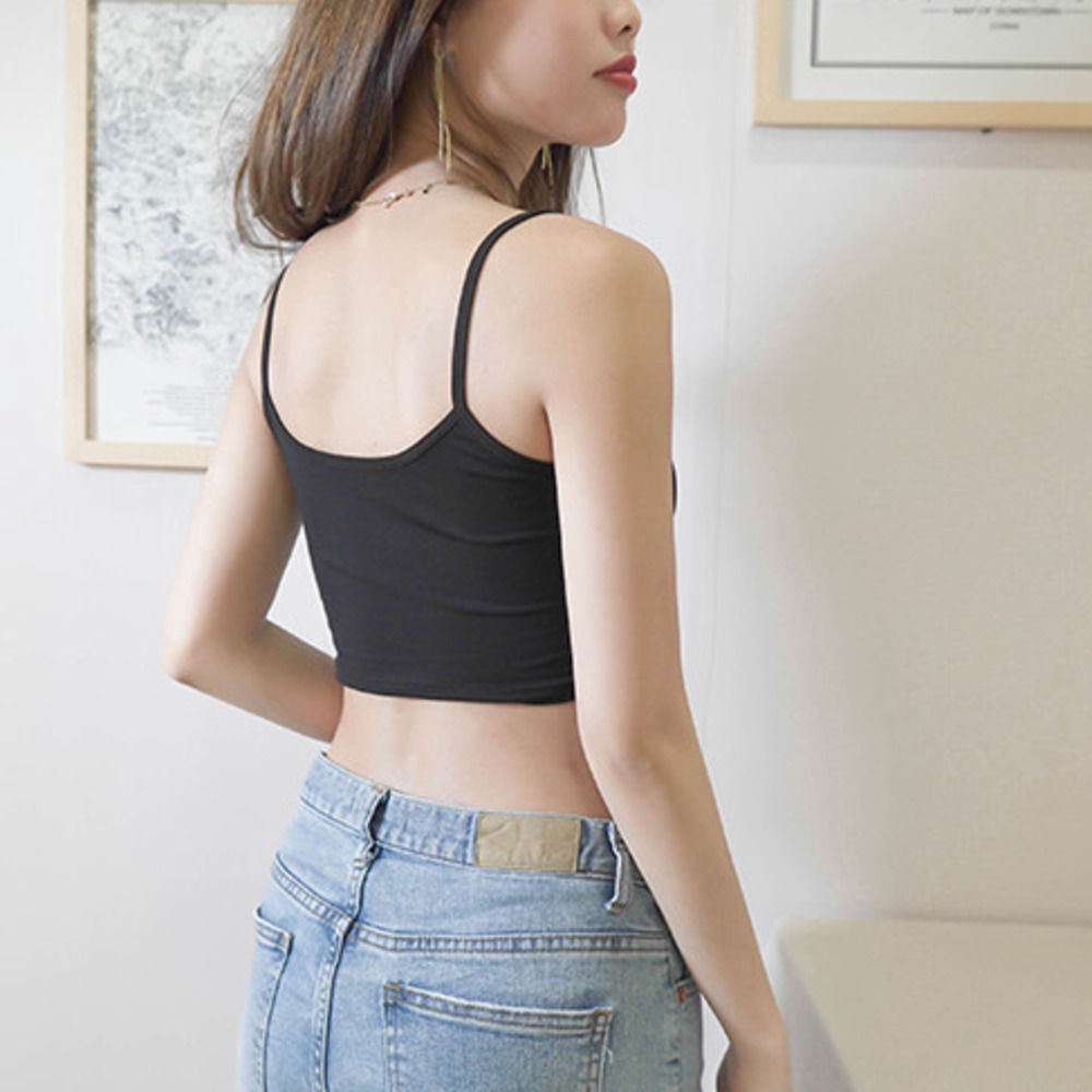 Áo Hai Dây Dáng Ngắn Màu Sắc Trơn Quyến Rũ Dễ Phối Đồ Cho Nữ