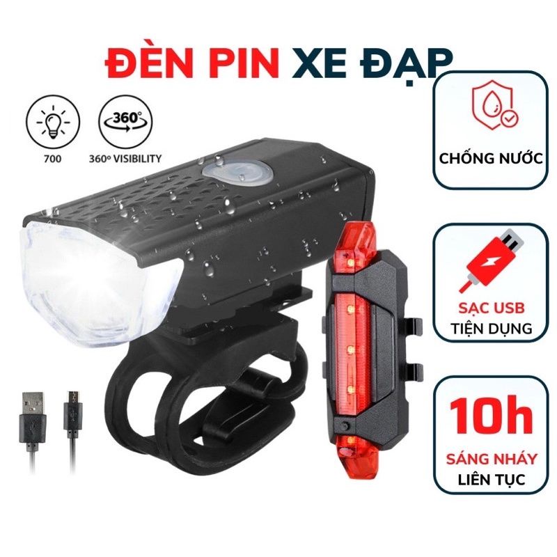 Đèn xe đạp led gắn đầu và đuôi xe đạp.