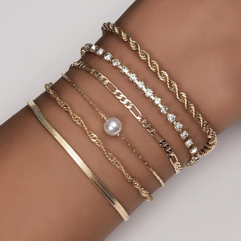 Set 6 Vòng Tay Hợp Kim Thiết Kế Độc Đáo Sang Trọng Thời Trang Cho Nữ
