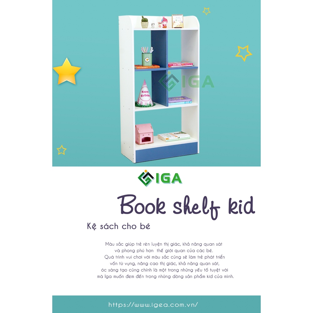 Tủ kệ sách đầu giường của bé để cạnh bàn học màu xanh hiện đại đa năng chính hãng- GP139.19