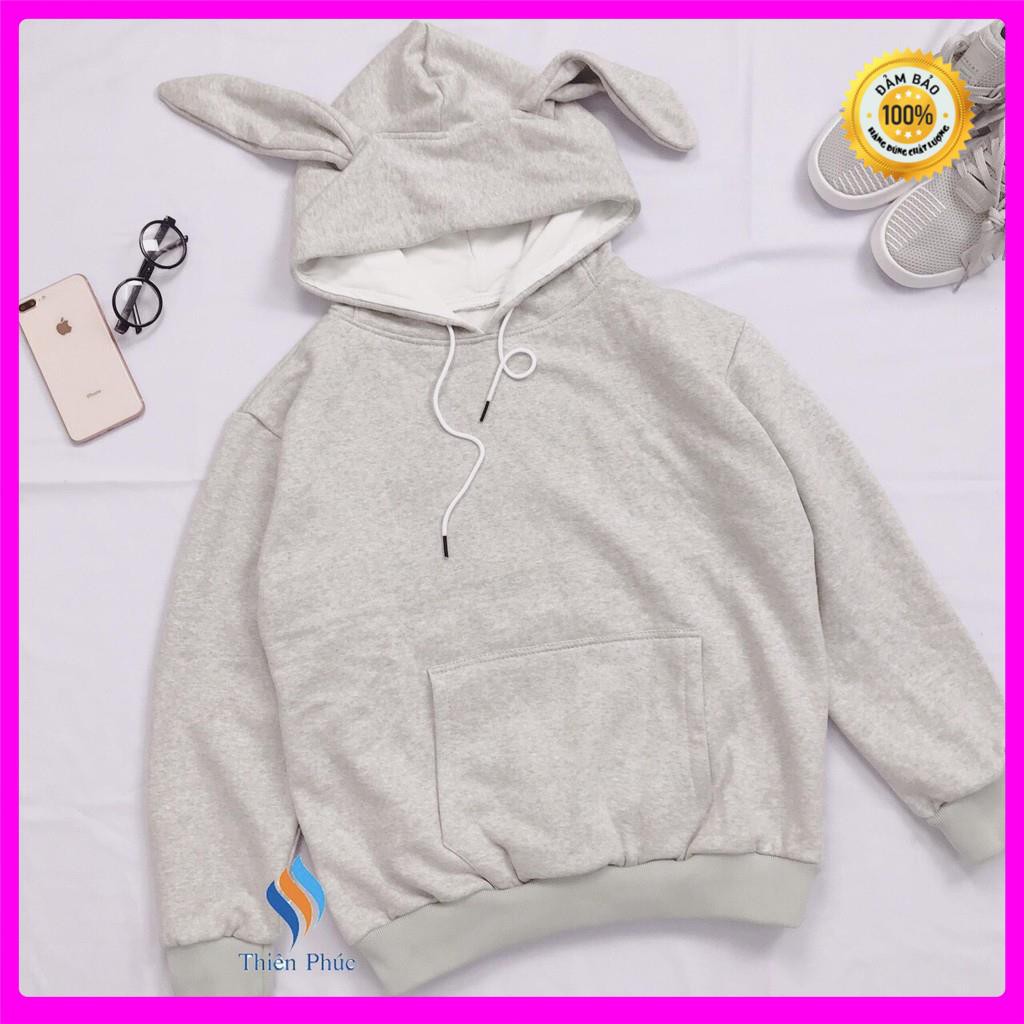 Áo hoodie nỉ ngoại tai thỏ Freesize Dưới 70KG AK52 [ ÁO KHOÁC NỮ _ ÁO KHOÁC NAM ]