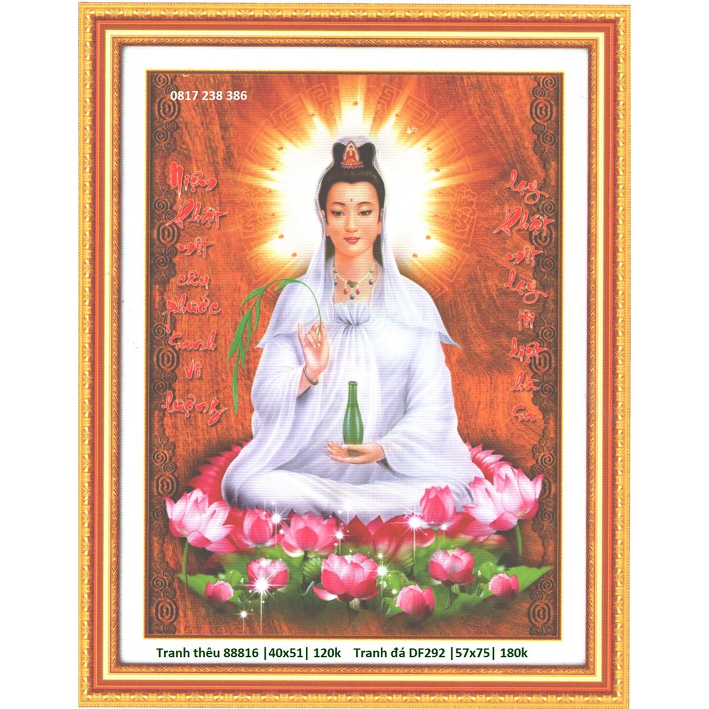 Tranh thêu chữ thập phật quan âm 88816 (KT: 40 x 51 cm), 23207 (60 x 75 cm)