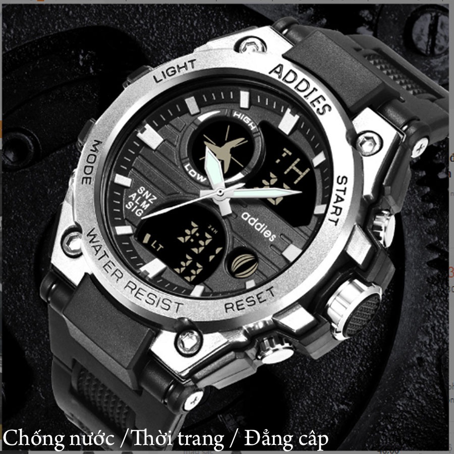 Đồng hồ thời trang nam addies dạ quang, đồng hồ phát sáng đeo tay, đồng hồ thể thao nam chống nước