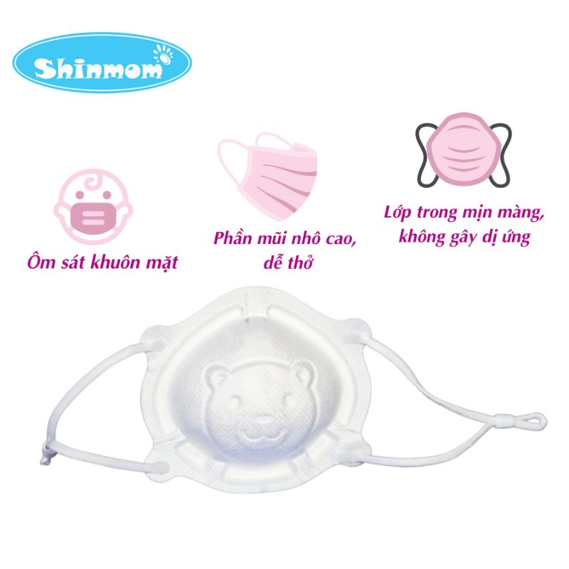 Khẩu trang gấu Shinmom đủ size bé 1- 2 và 2-6 tuổi (hộp 6 chiếc)