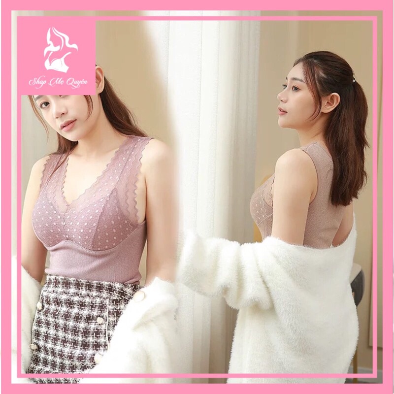 Áo Bra giữ nhiệt chất len dày dặn, phối chấm bi nhẹ nhàng- chất liệu co dãn không bai dão