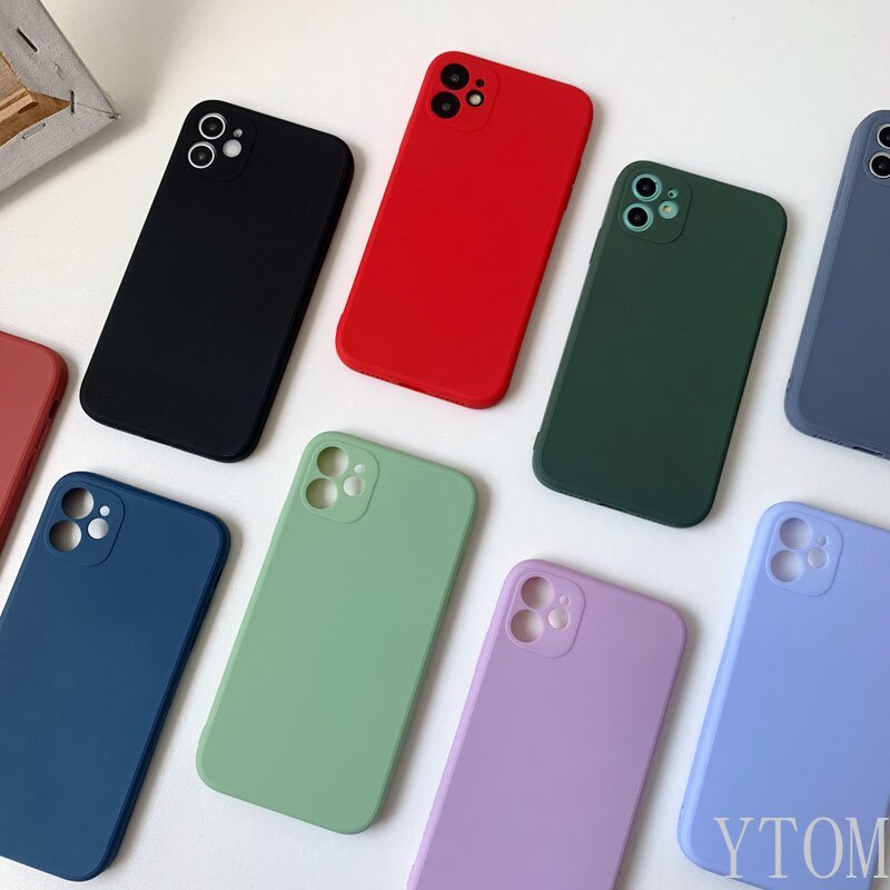 Ốp điện thoại silicon màu trơn đơn giản cho iPhone 13 12 11 pro max x xr se 2020 8 7 6s plus