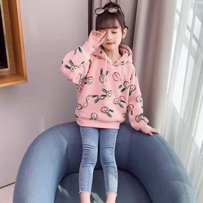 Áo hoodie unisex Con Xinh form rộng Áo nỉ bé gái BÉ THỎ, thời trang thu đông trẻ em từ 5 đến 10 tuổi