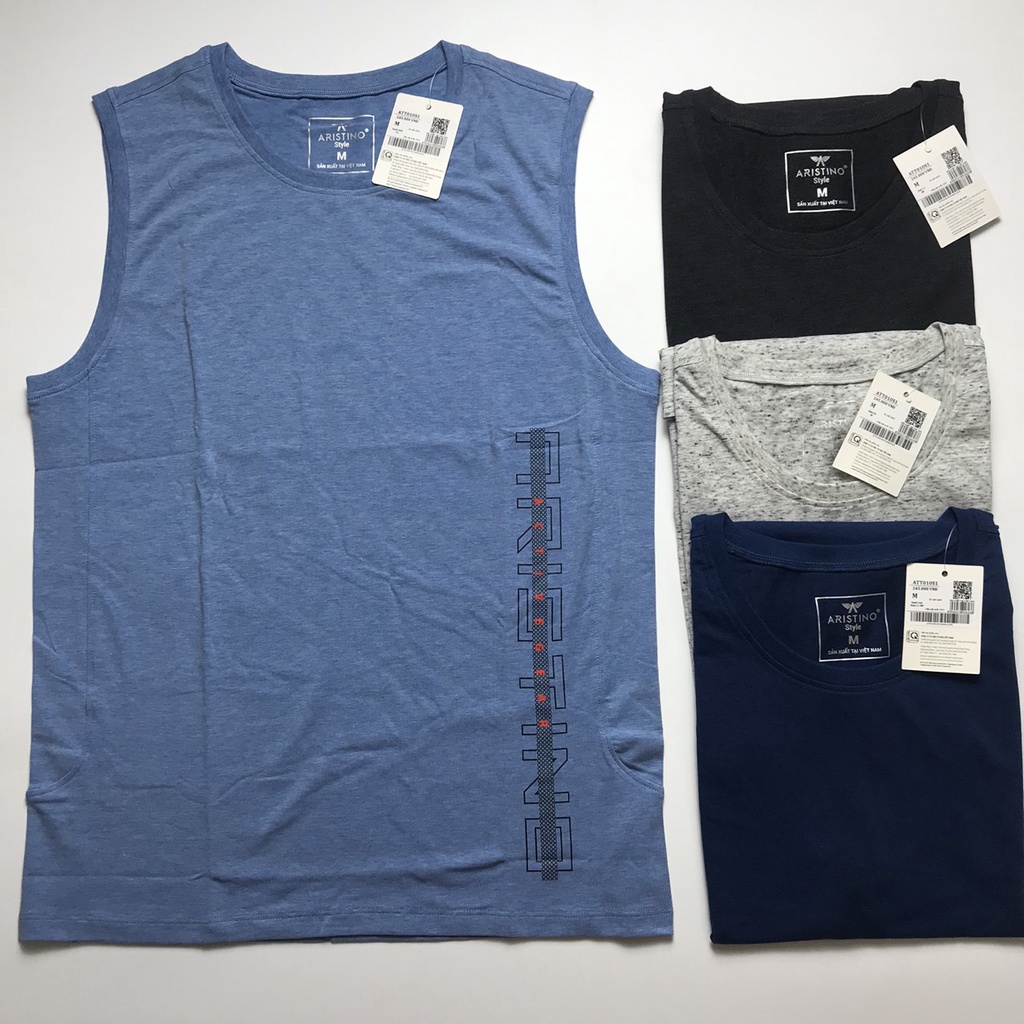 Áo Ba Lỗ Nam Aristino ATT010s1 Thiết Kế Basic Chất Cotton có S/M/L/XL/XXL Khỏe Khoắn