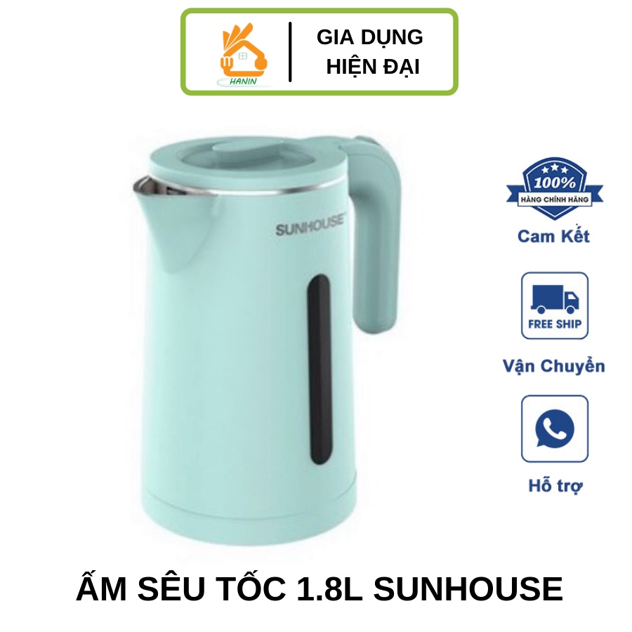 Ấm Siêu Tốc 2 Lớp Sunhouse, Dung Tích 1.8 Lít, Đun Nhanh, Tiện Lợi, Bền Đẹp An Toàn (Hàng Chính Hãng) - Ấm Đun Siêu Tốc