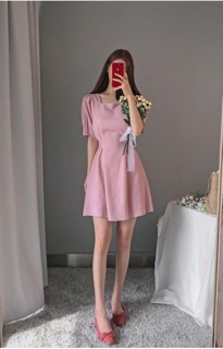 Đầm váy cổ vuông thắt nơ 2 màu (kèm hình thật)