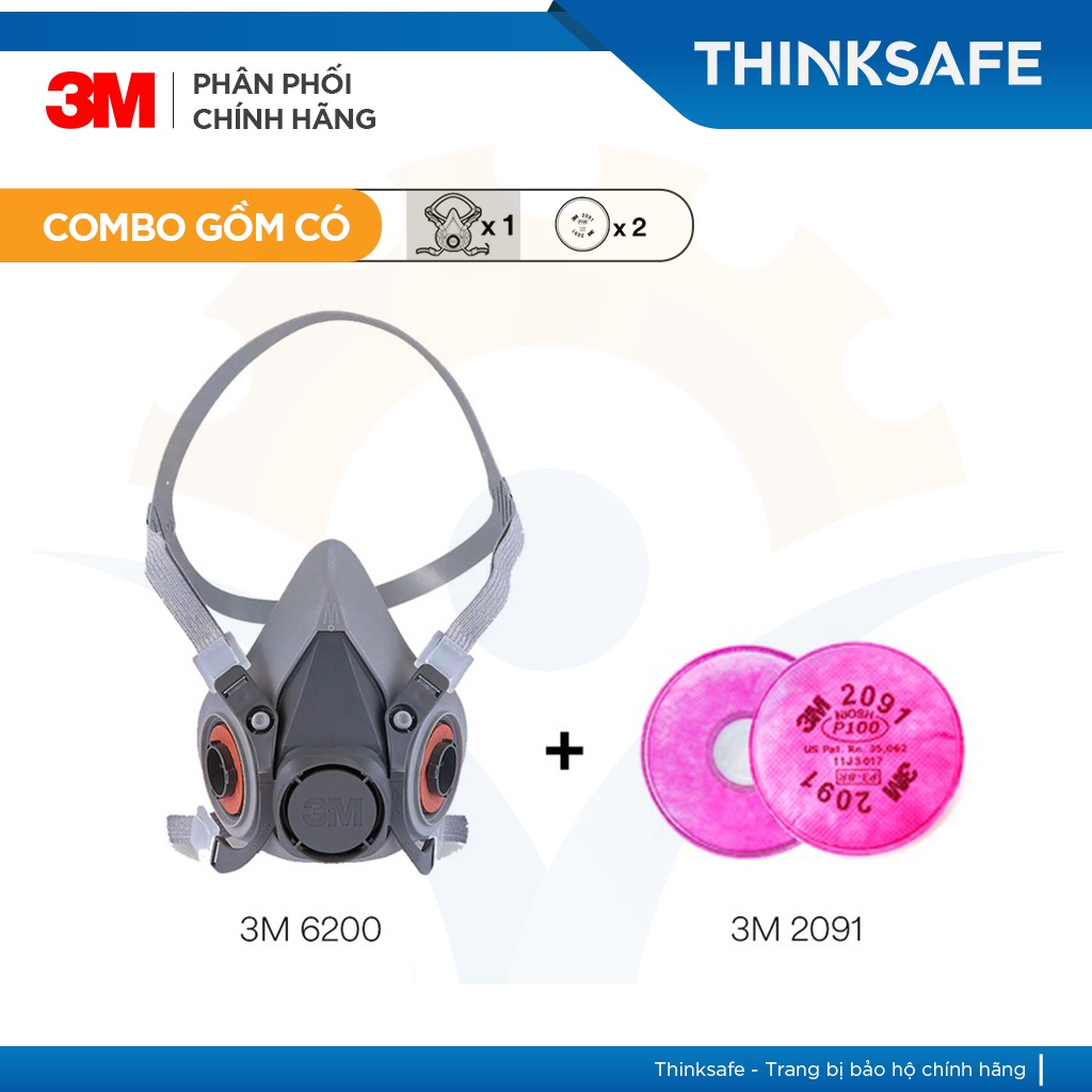 Mặt nạ phòng độc 3M 6200 phin lọc 3M 2091 lọc bụi mịn pm2.5, khói hàn, chống hơi sơn, vi khuẩn - THINKSAFE