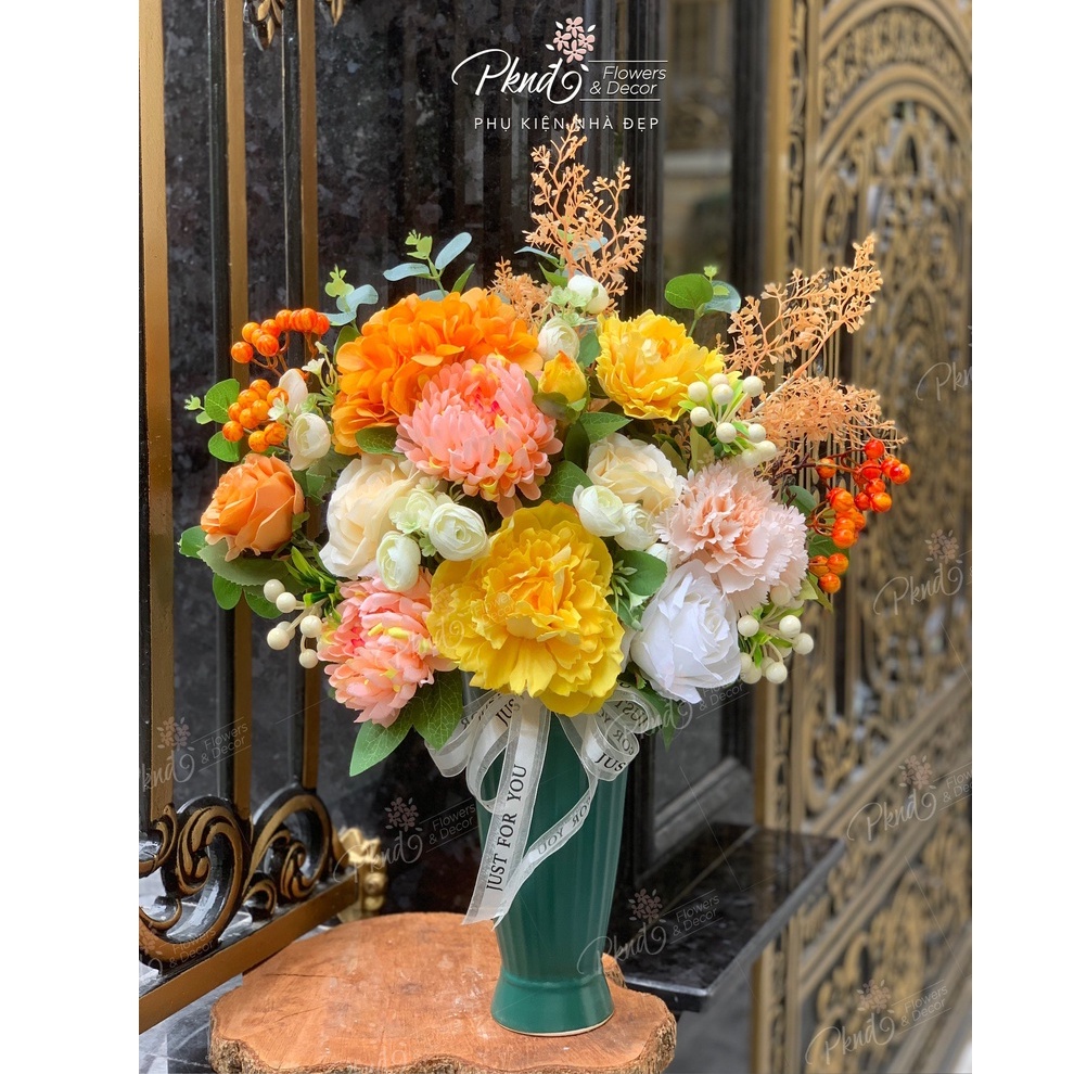 [Mã BMBAU50 giảm 7% đơn 99K] Bình hoa giả chất lụa trang trí phòng khách đẹp PKND FLOWERS &amp; DECOR