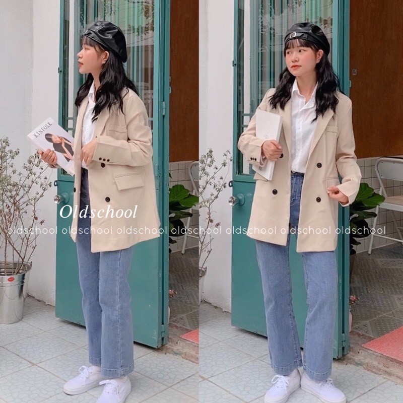 [Ảnh thật] Áo khoác blazer form rộng 2 lớp phong cách Âu Mỹ