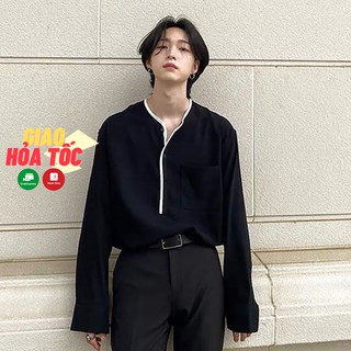 Sơ mi nam Tay Dài form rộng CỔ TRÒN phối viền