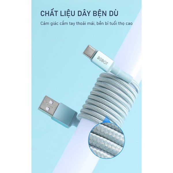 Cáp sạc dù truyền dữ liệu Type C ROBOT RSL100 cho điện thoại android chống rối cao cấp - Bảo hành chính hãng
