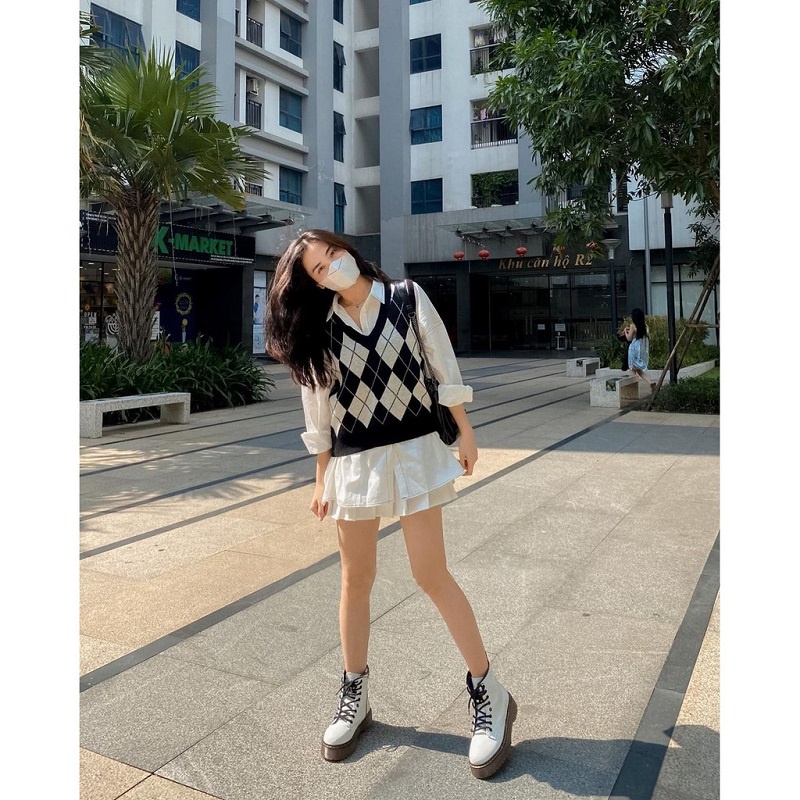 Áo Len Gile nữ Ô Quả Trám Ulzzang Cổ V Style Hàn Quốc - Mono Boutique