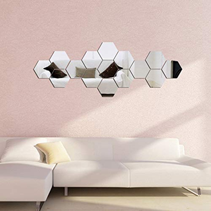 Set 36 Miếng Dán Tráng Gương Acrylic Ba Chiều Hình Lục Giác Trang Trí Cầu Thang Nhà Cửa