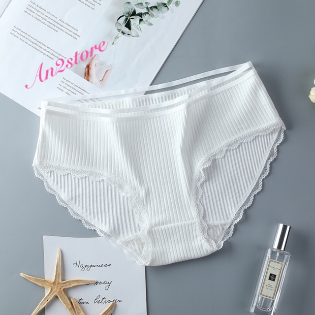 Quần lót cotton có XXL hàng xịn xuất Nhật🎬 Có video quay sp - quần lót nữ co dãn gân tăm viền ren thoáng khí