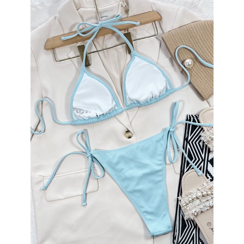 Lakie_bikini: Bikini Tam Giác Basic Khoét Hông Cạp Cao Nâu Tây