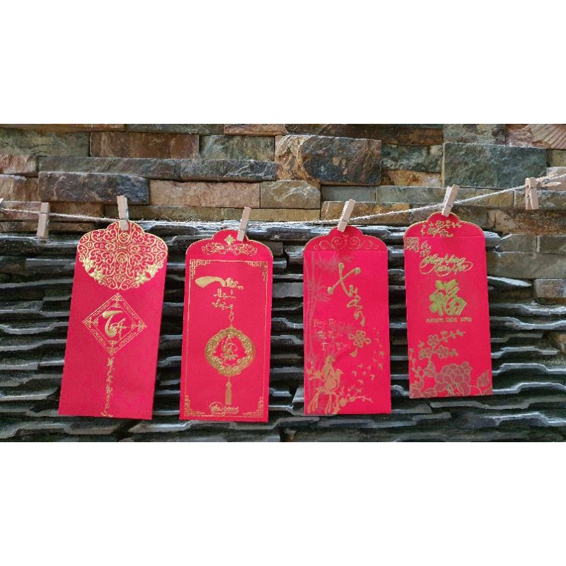 20 bao lì xì giấy nhung đỏ sang trọng bế nổi chữ vàng hình ảnh sắc nét, bao