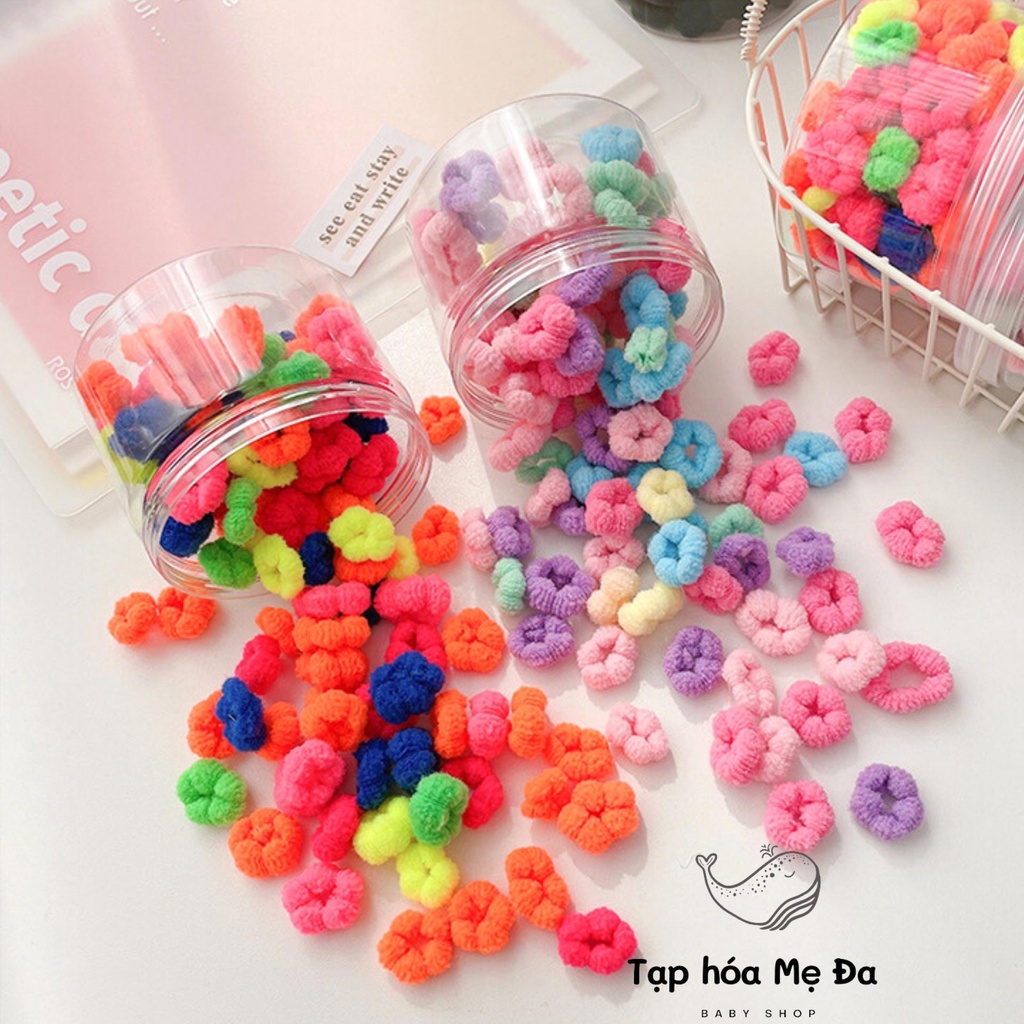 Hộp 100 dây thun buộc/cột tóc siêu đàn hồi size nhỏ nhiều màu xinh xắn cho bé gái
