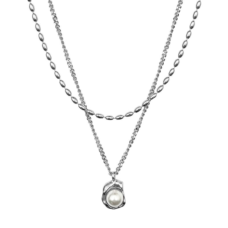 Vòng cổ Hai Lớp Đính Ngọc Trai Phong Cách Hiphop Thời Trang