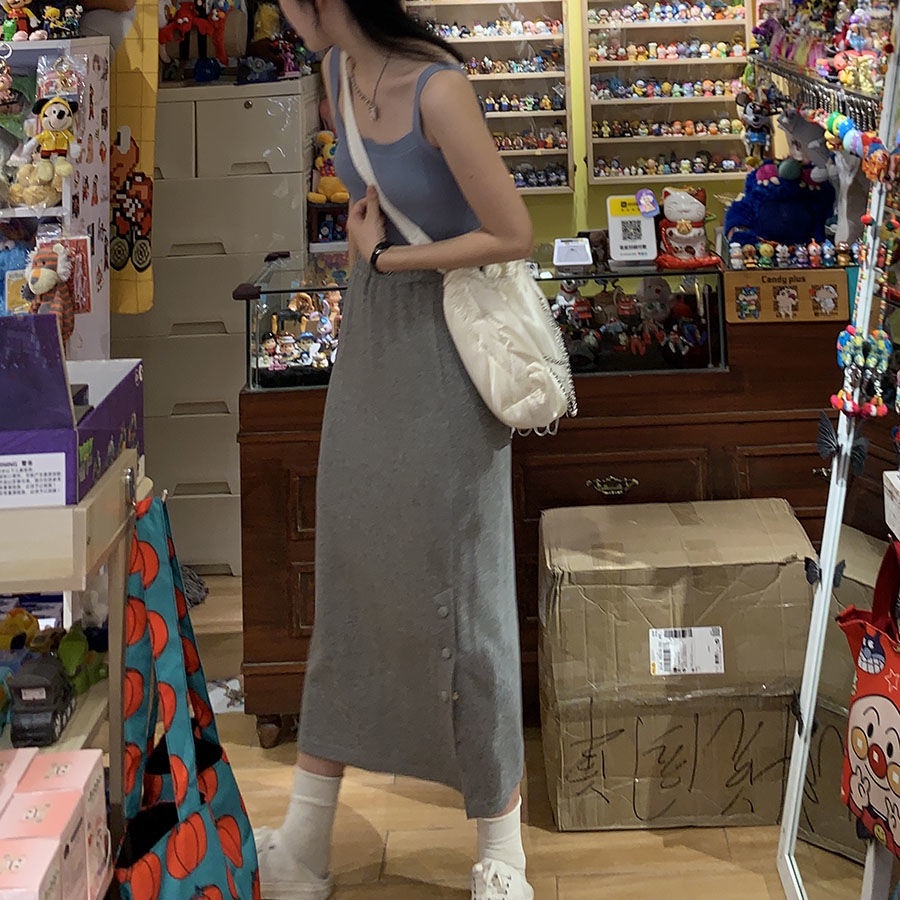 Chân Váy Dài Lưng Cao Màu Xám Thiết Kế Xẻ Tà Thời Trang Cho Nữ