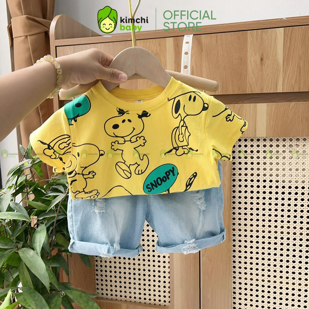 Đồ Bộ Cho Bé Trai, Bé Gái Áo Cotton Quần Jeans Họa Tiết Snoopy Dễ Thương, Bộ Quần Áo Cho Bé Mặc Nhà CK342