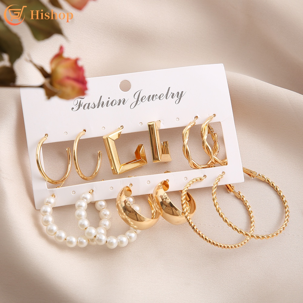 Khuyên Tai Dạng Vòng Xoắn Đính Ngọc Trai Thanh Lịch