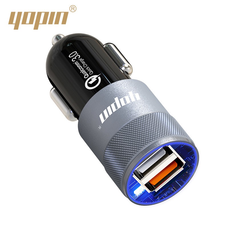 Adapter Củ Sạc Nhanh Trên Xe Hơi, Ô Tô 2 Cổng USB Qualcomm Quick Charge 3.0 YOPIN TC-CC019F