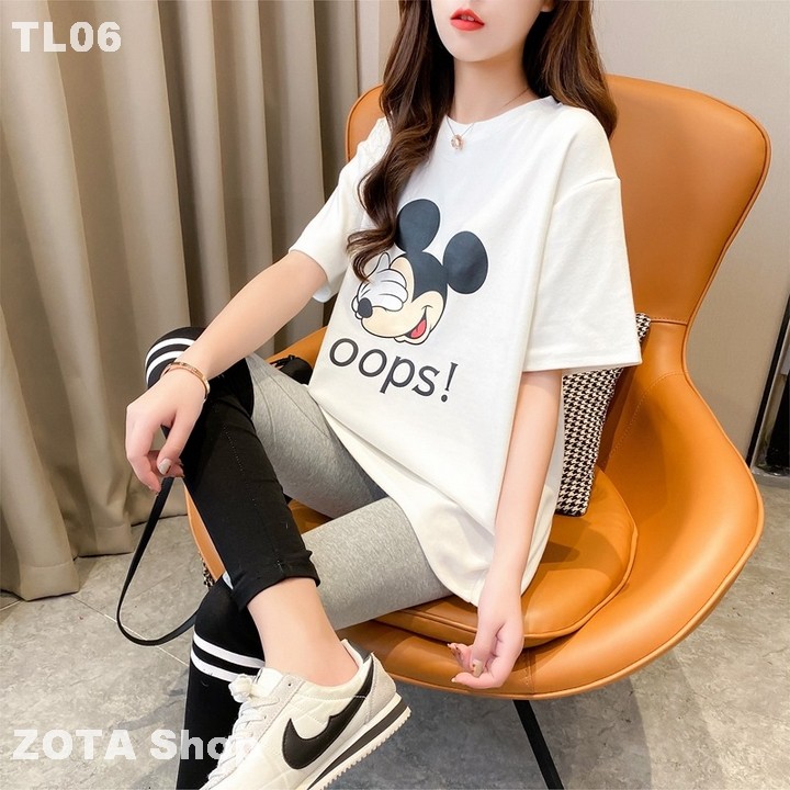 [Mã FASHIONT4WA2 giảm 10K đơn 50K] [Ảnh Thật + Video] Áo thun nữ tay lỡ Áo thun nữ in hình chuột Micky - TL06