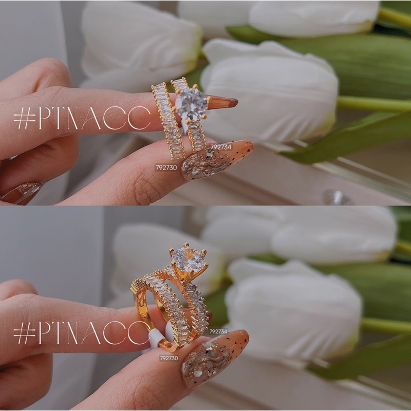 Set nhẫn paguet xi bạch kim, xi mạ vàng, bộ nhẫn 2 chiếc đính đá paguet nhỏ đơn giản .PTNACC.