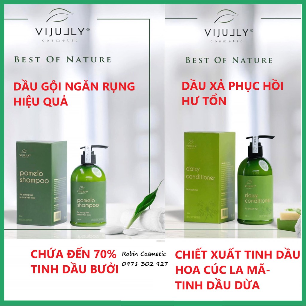 Dầu Gội Bưởi và Dầu Xả Tóc Vi Jully Ngăn Rụng Tóc-Phục Hồi Tóc Hư Tổn-Giúp Tóc Mềm Mượt