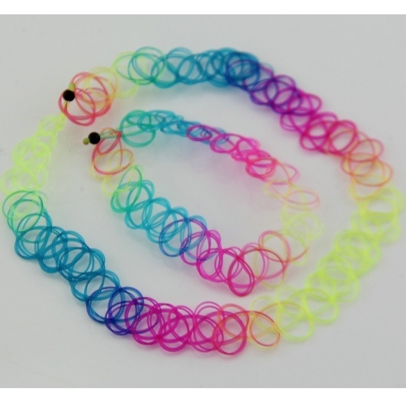 1 Set Rainbow (7 Colors) Choker Stretch Tattoo Necklace Barcelet